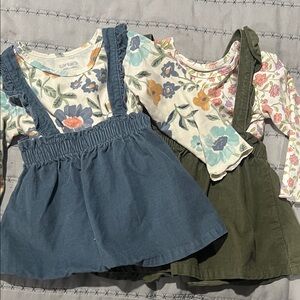 Carter's Floral Dresses with Blue and Green Pinafores BUNDLE